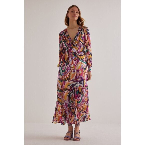 NWT Anthropologie The Odetta Ruffled Maxi Dress XXS V-Neck $198 Long Sleeve - Picture 6 of 13